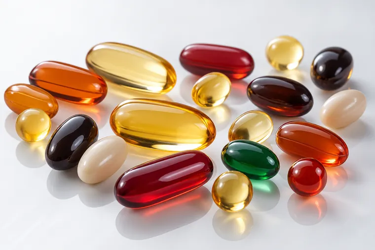 Softgels coloridas em formatos variados